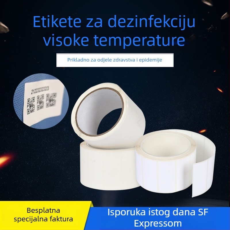 ZH1560 Samoljepljiva etiketa za bolničku trasabilnost pri visokim temperaturama parne sterilizacije; podloga: neproširena tkanina; ljepilo: trajno akrilno lateksno ljepilo; temperaturna otpornost: -20 do +140 °C; debljina: 0,025 mm; način tiska: karbonska 
