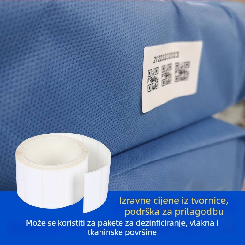 ZH1560 Samoljepljiva etiketa za bolničku trasabilnost pri visokim temperaturama parne sterilizacije; podloga: neproširena tkanina; ljepilo: trajno akrilno lateksno ljepilo; temperaturna otpornost: -20 do +140 °C; debljina: 0,025 mm; način tiska: karbonska 