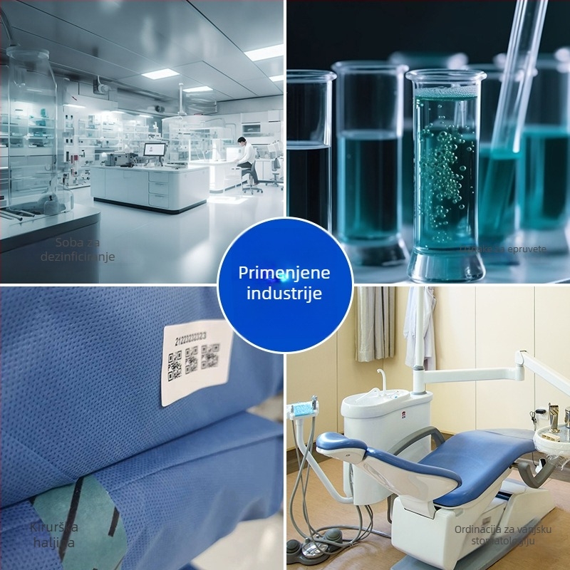 ZH1560 Samoljepljiva etiketa za bolničku trasabilnost pri visokim temperaturama parne sterilizacije; podloga: neproširena tkanina; ljepilo: trajno akrilno lateksno ljepilo; temperaturna otpornost: -20 do +140 °C; debljina: 0,025 mm; način tiska: karbonska 