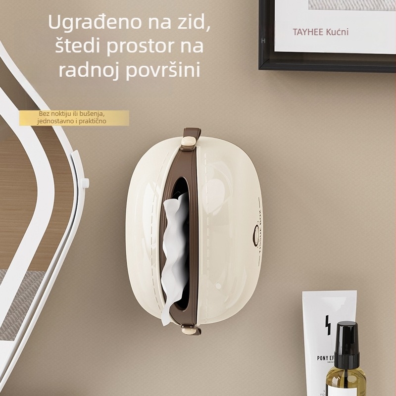 Višenamjenska kutija za papirnate maramice – na zidnu montažu bez bušenja, od plastike, model 9122, pogodna za kuhinju, kupaonicu i dnevni boravak
