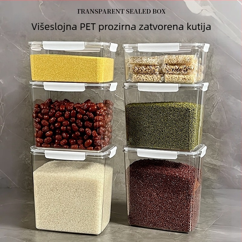 Kutija za skladištenje riže od PET-a – otporna na insekte i vlagu, kapacitet 10 L ili više, moderan minimalistički dizajn