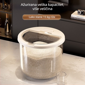 Kutija za skladištenje riže – zatvorena, otporna na vlagu i insekte, plast PP, kapacitet 10L+, moderni minimalistički dizajn