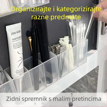 Zidni ogledni ormar s podijeljenim pretincima, montaža bez bušenja, visi skladište za ruževe i olovke, prozirni spremnik za pohranu