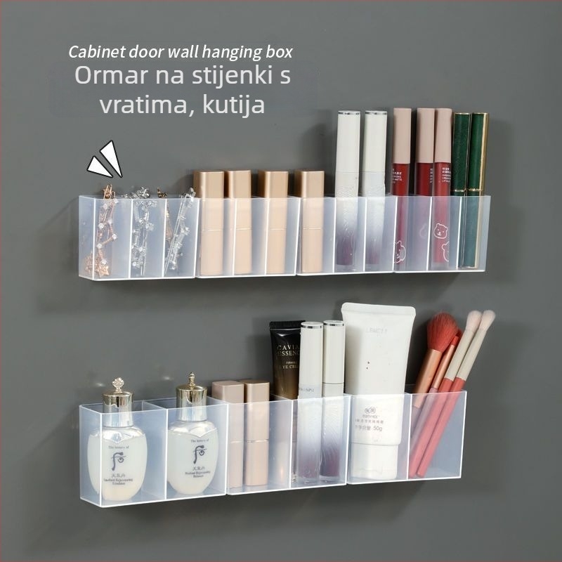 Zidni ogledni ormar s podijeljenim pretincima, montaža bez bušenja, visi skladište za ruževe i olovke, prozirni spremnik za pohranu