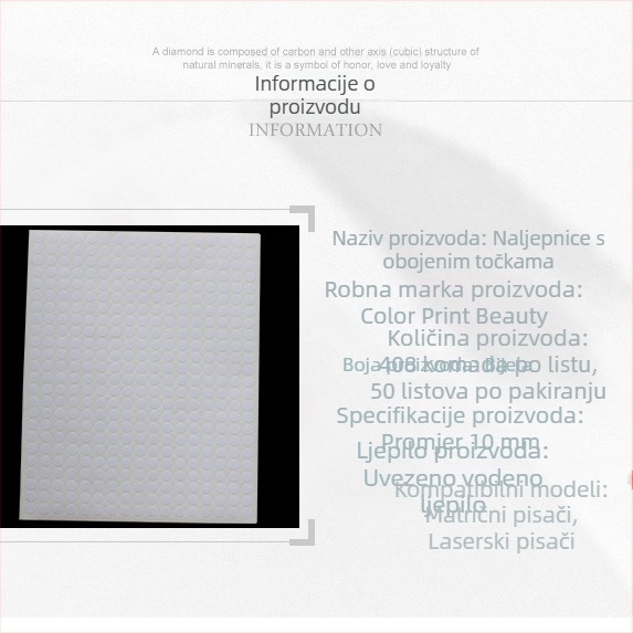 A4 samoljepljive kružne naljepnice s bojama točaka, prazne za ručno pisanje i ispis, promjer 10 mm, mat papir