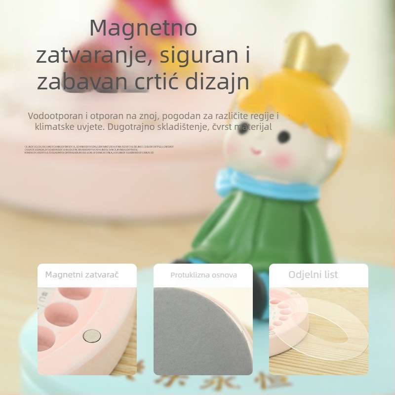 Kutija za čuvanje mliječnih zuba — crtani dizajn princeza/princ, za djecu 0–3 godine, ekološki prihvatljiva smola, čuvanje uspomena