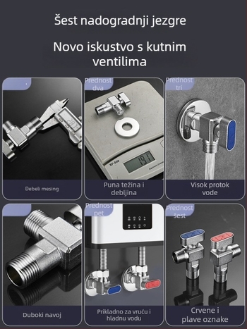 Mesing kuglični ventil za plinski bojler - visok protok, kutni ventil za toplu i hladnu vodu, model 5016