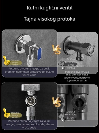 Mesing kuglični ventil za plinski bojler - visok protok, kutni ventil za toplu i hladnu vodu, model 5016