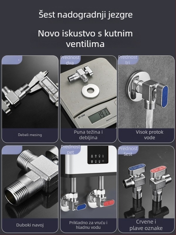 Mesing kuglični ventil za plinski bojler - visok protok, kutni ventil za toplu i hladnu vodu, model 5016