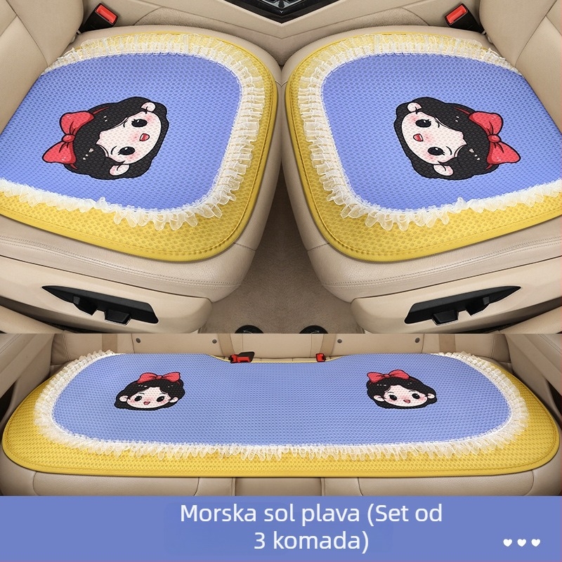 Trodjelni set jastuka za sjedalo automobila, prozračna mrežasta površina, punjenje od pjene, karikatura dizajn, pogodan za sve sezone