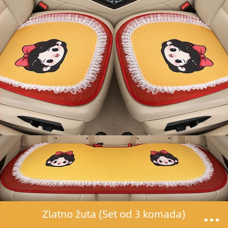 Trodjelni set jastuka za sjedalo automobila, prozračna mrežasta površina, punjenje od pjene, karikatura dizajn, pogodan za sve sezone