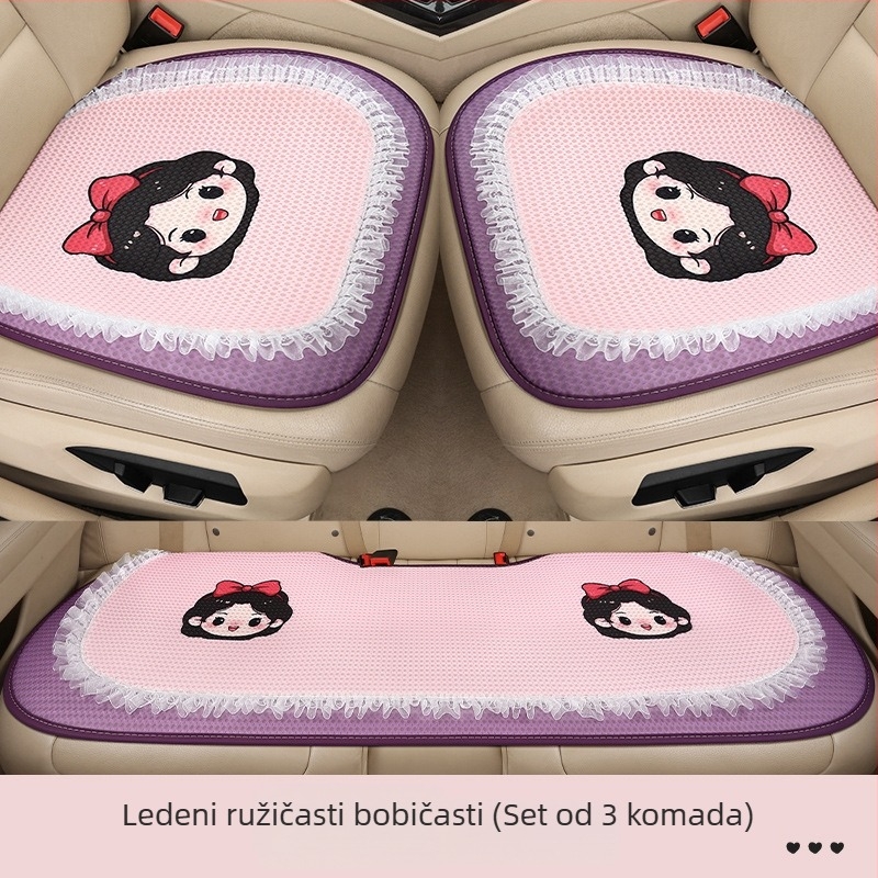 Trodjelni set jastuka za sjedalo automobila, prozračna mrežasta površina, punjenje od pjene, karikatura dizajn, pogodan za sve sezone