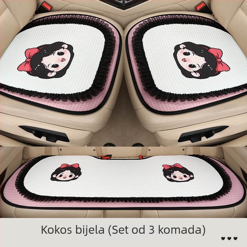 Trodjelni set jastuka za sjedalo automobila, prozračna mrežasta površina, punjenje od pjene, karikatura dizajn, pogodan za sve sezone