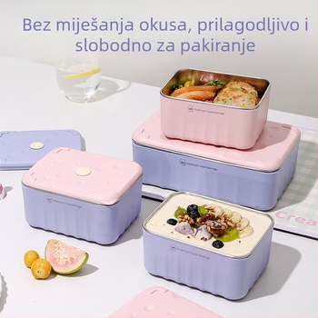 Kutija za ručak od 304 nehrđajućeg čelika, dvostruki sloj, četvrtastog oblika, mikrovalna kompatibilna (Materijali: PP + 304 nehrđajući čelik)