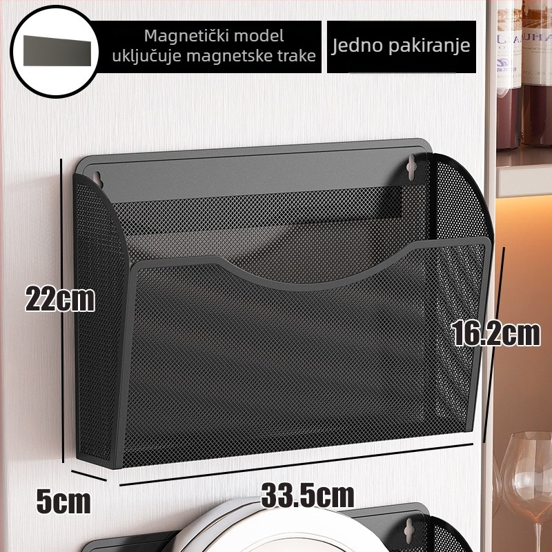 Organizator za kuhinjski hladnjak, metalni zidni stalak s magnetskim bočnim pretincima, višestruka namjena, instalacija bez bušenja, dizajn u obliku kule