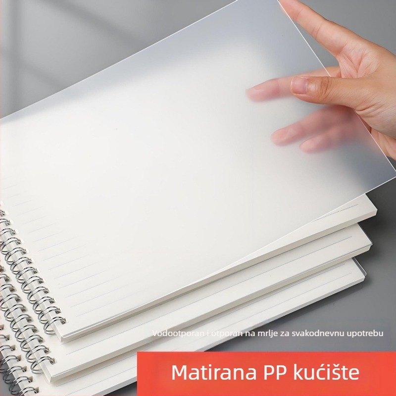 Bilježnica s metalnim spiralnim vezivanjem, linijske stranice, papir od drvene pulpe 75 g, PP korica, 50–100 stranica, jednostavan stil