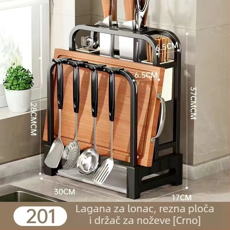 Integrirani kuhinjski držač noževa i daske za rezanje, od nehrđajućeg čelika 201, višenamjenski, pomičan, bez ugradnje, moderan minimalistički stil