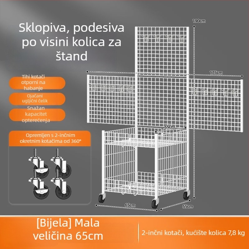 Sklopiva kolica za štand s kotačićima — prenosni štand za tržište sa šest nivoa izložbenog regala