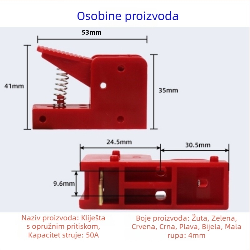 Krokodilske kliješta za visok protok struje – 50A, opružni mehanizam, bakrena konstrukcija, za testiranje motora i LED vodiča