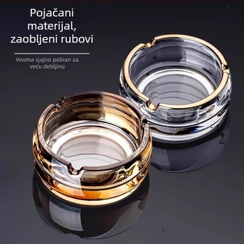 Pepeljara s prilagođenim logom – staklena, debela i duboka okrugla forma, za dom, hotel, KTV, ured, jednostavan luksuzan dekor (Staklo; Otisak loga; Prilagodba; Jednostavan stil; Poklon)