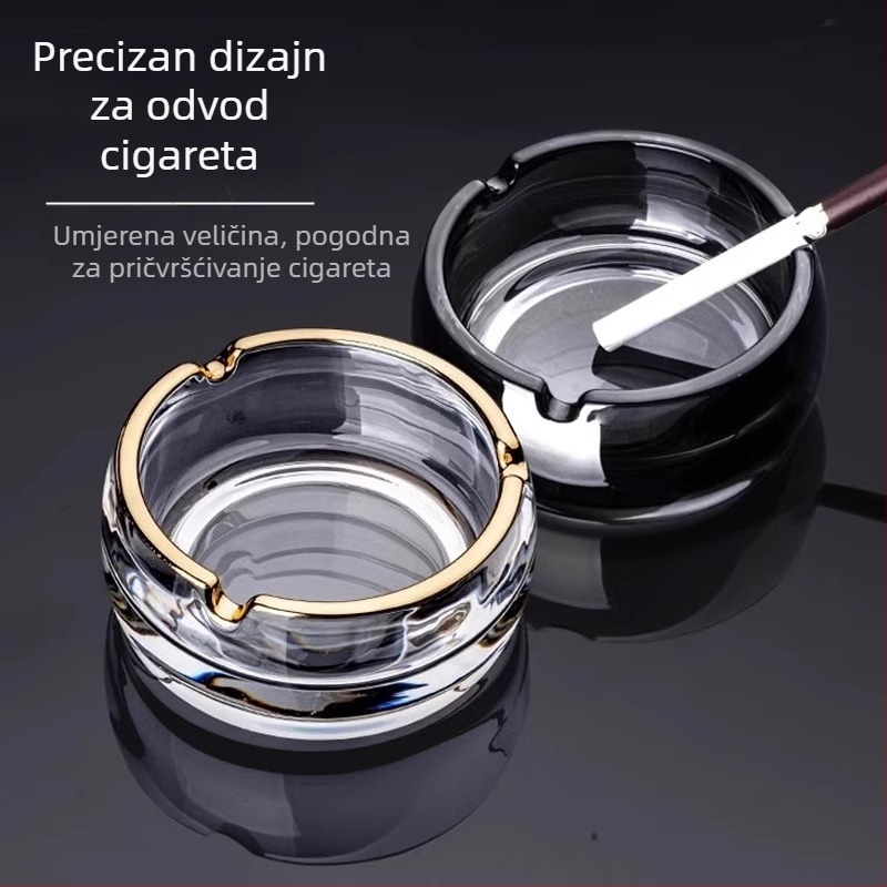 Pepeljara s prilagođenim logom – staklena, debela i duboka okrugla forma, za dom, hotel, KTV, ured, jednostavan luksuzan dekor (Staklo; Otisak loga; Prilagodba; Jednostavan stil; Poklon)