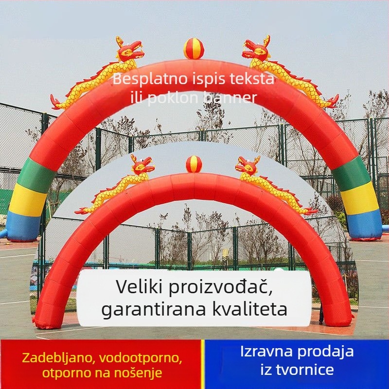 Naduvna svadbena luka s dvostrukim zmajem, dizajn zmaj i feniks, Oxford tkanina, prilagodljivo Bangchuang