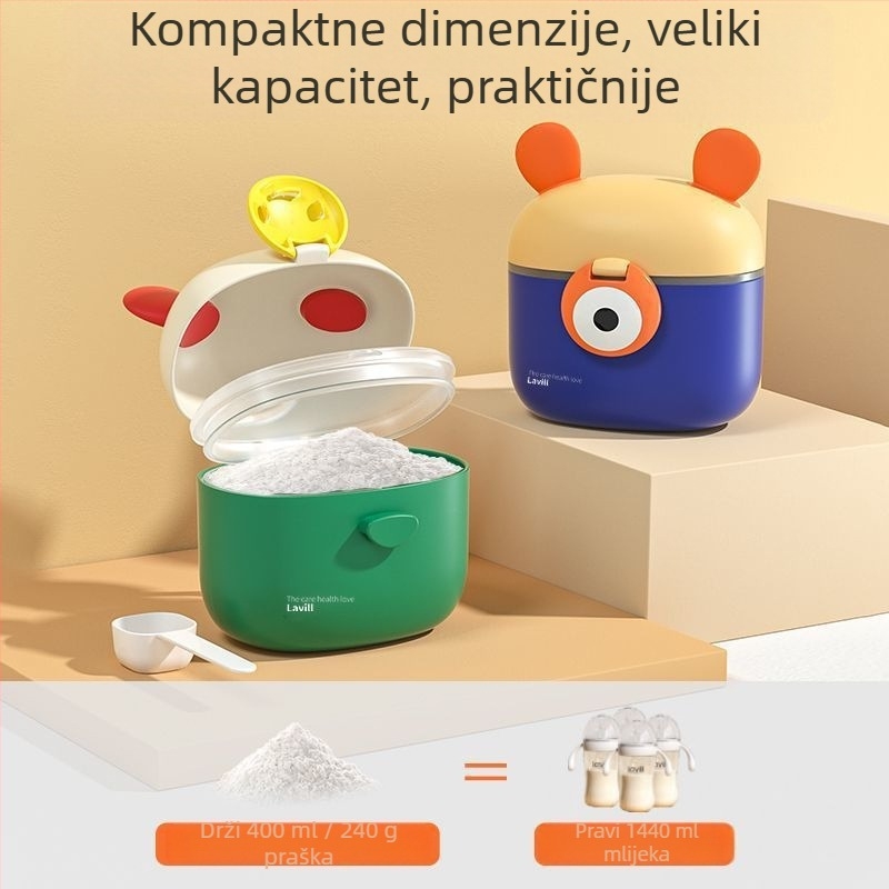Dvostruka prenosna kutija za mlijeko u prašku, vodootporna i hermetički zatvorena, s velikim kapacitetom i podijeljenim pretincima