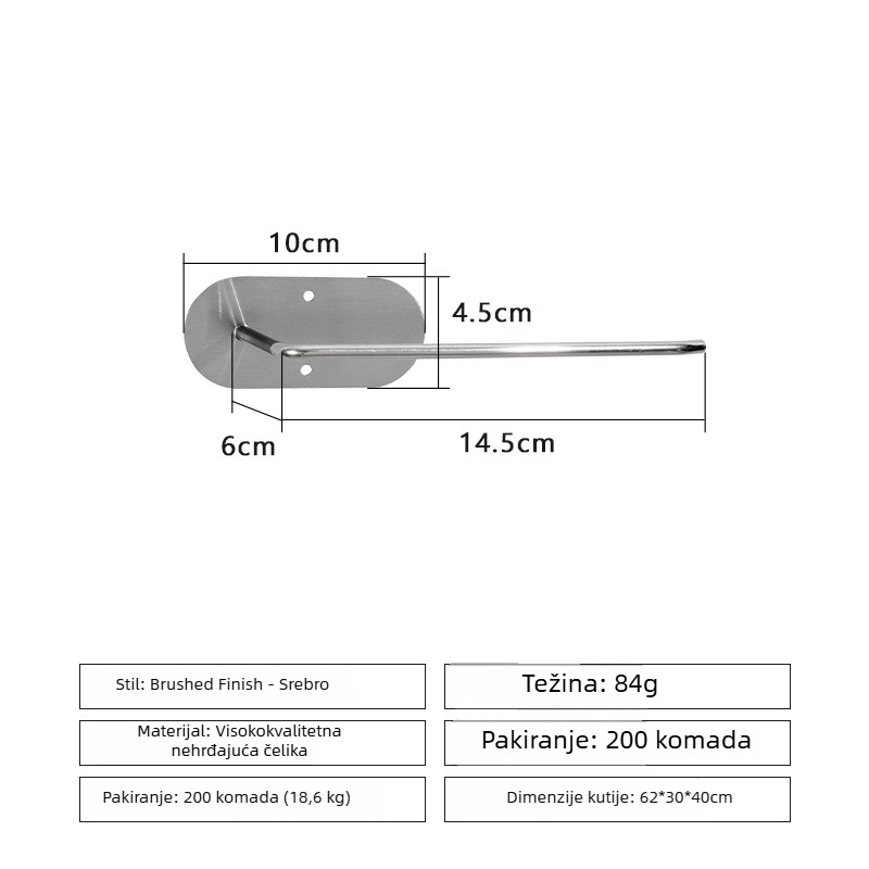 Kuhinjski stalak od nehrđajućeg čelika, montaža bez bušenja, jednoslojni, model SXZJ, nosivost 3 kg, brušeni završetak