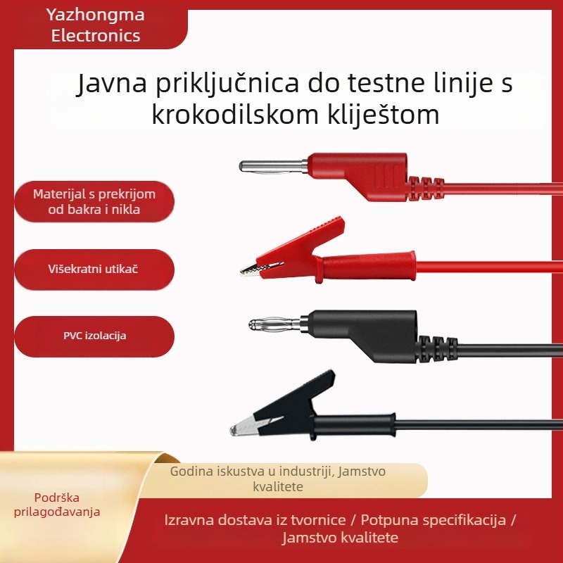 Testni kabel s 4 mm banana priključkom i klipom aligatorom, čist bakar, izlaz 19 A, kabel 1 mm²