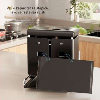 Stalak za nože i pribor bez ugradnje, višenamjenski, s integriranim držačem za nože i štapiće; nehrđajući čelik + karbonska čeli; na radnu plohu, moderan minimalistički stil