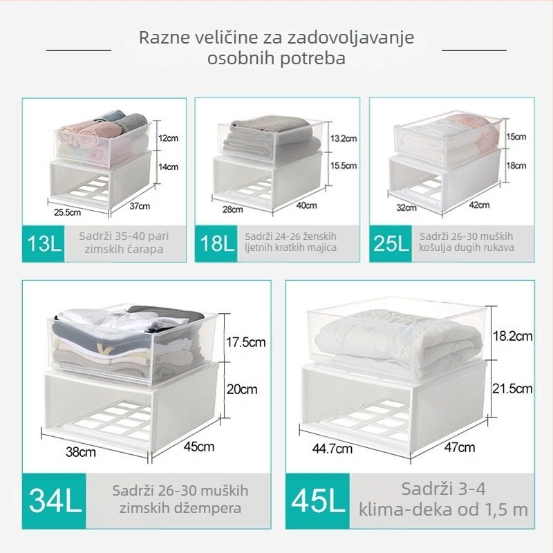 Organizator za ladicu za donje rublje i odjeću – plastični PP spremnik, 5–10 L, jednostavan moderni dizajn, višenamjenski