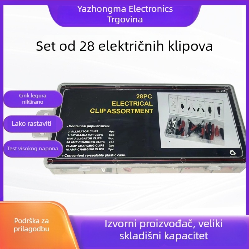 28-komadni set alligator klipse za elektrotehničke ispitivanja, metalni izolator, namjena za automobil — Model: Alligator Clip, Marka: Yazhong Ma Electronics
