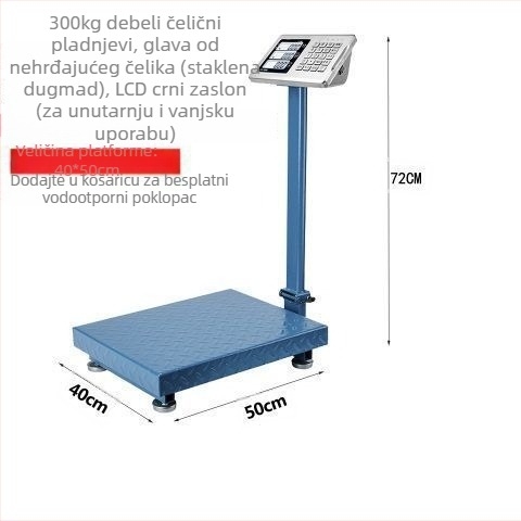 Elektronička komercijalna vaga, 300 kg kapacitet, sklopiva platforma, punjiva baterija, precizno mjerenje