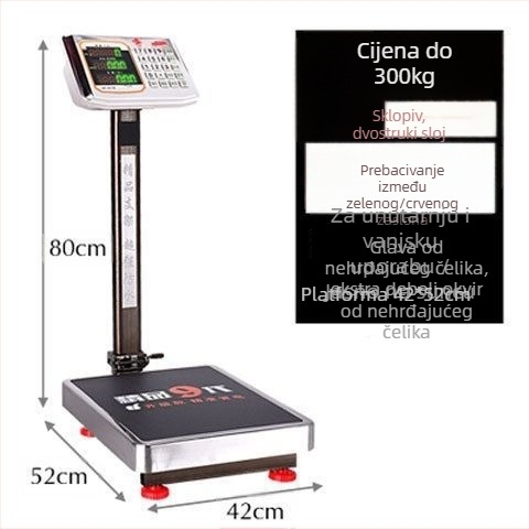 Elektronička komercijalna vaga, 300 kg kapacitet, sklopiva platforma, punjiva baterija, precizno mjerenje