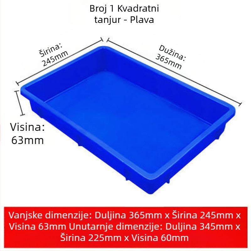 Plastična pravokutna kutija za pohranu s plitkim pladnjem; pogodna kao posuda za mačji zahod, tanjur za hranu i kutija za kruh. Materijal: plastika; vrste plastike: PE/HDPE/LLDPE; Nosivost: 40; Pakiranje: Kutija