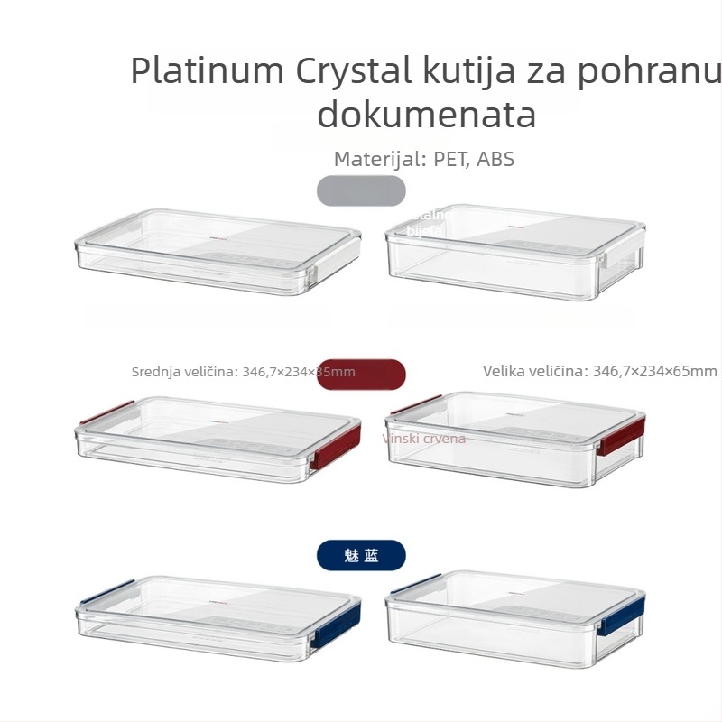 Kutija za dokumente, prozirna PET, poklopac sa zatvaranjem klikom, otporna na prašinu i vlagu, pogodna za ured i kućnu organizaciju dokumenata