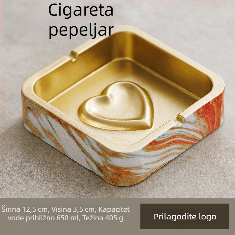 Kvadratni keramički pepelnjak u INS stilu, za dom i KTV, s prostorom za pohranu i otiskom logotipa