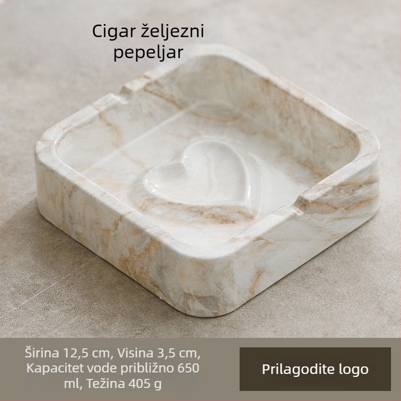 Kvadratni keramički pepelnjak u INS stilu, za dom i KTV, s prostorom za pohranu i otiskom logotipa