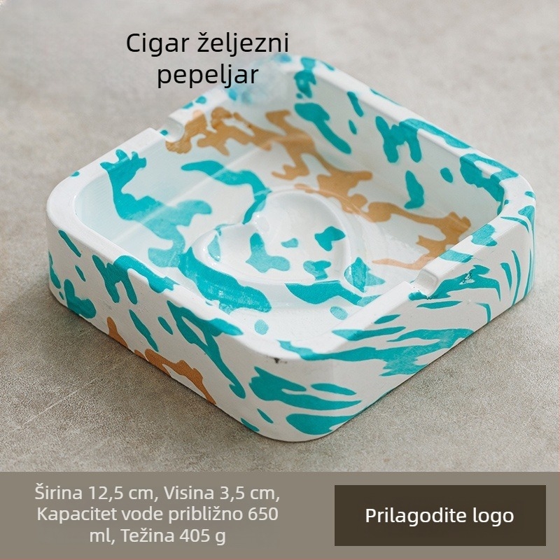 Kvadratni keramički pepelnjak u INS stilu, za dom i KTV, s prostorom za pohranu i otiskom logotipa