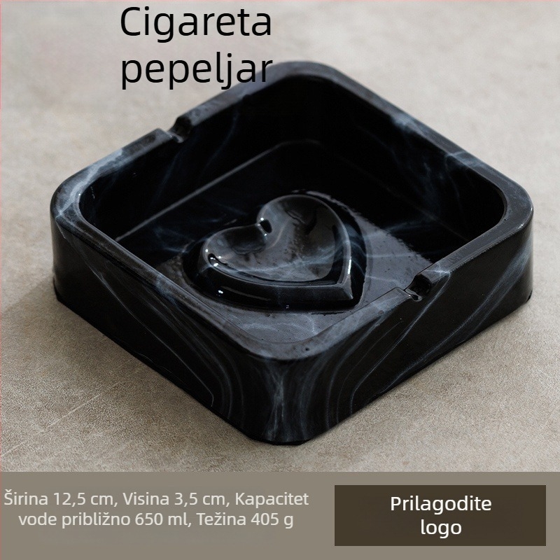 Kvadratni keramički pepelnjak u INS stilu, za dom i KTV, s prostorom za pohranu i otiskom logotipa