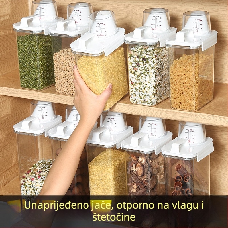 Zatvorena kutija za skladištenje žitarica i brašna, kvadratni plastični spremnik, otporan na insekte i vlagu, 1–2 L, prehrambene kvalitete, za kućnu uporabu