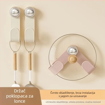 Plastični zidni držač poklopaca lonca, sklopni, okretni, s usisnom čašom