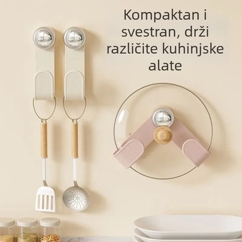 Plastični zidni držač poklopaca lonca, sklopni, okretni, s usisnom čašom