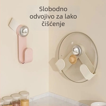 Plastični zidni držač poklopaca lonca, sklopni, okretni, s usisnom čašom
