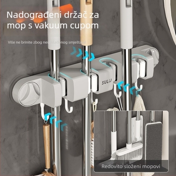 Držač za mop s vakuom na zidu, bez bušenja, ABS, nosivost 10–15 kg, više kuka, luksuzan stil, set 60