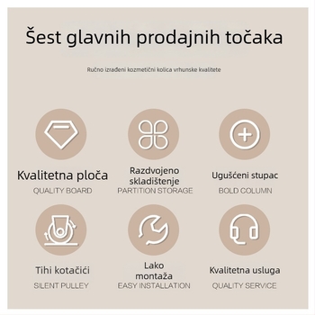 Stolni kozmetički kolica za opremu, pokretna, ploča gustoće, moderan jednostavan dizajn, podna podrška, 1-etažni