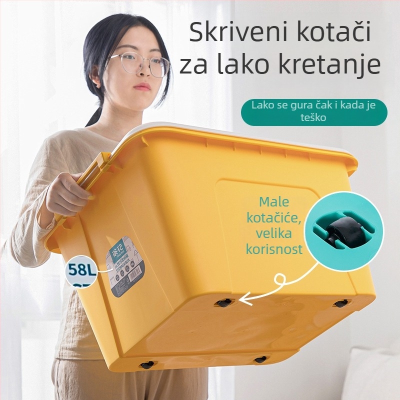Camellia plastična kutija za pohranu s poklopcem, 58L kapacitet, s kotačićima, višenamjenska pohrana