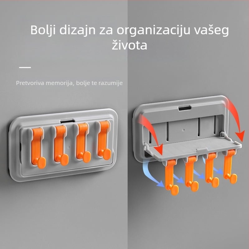 Zidni organizator kupaonice s više redova kuka, bez bušenja, plastični, nosivost 5 kg