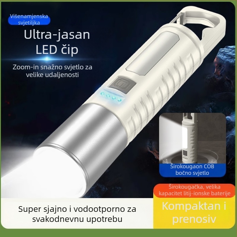 Bočna LED višenamjenska baterijska svjetiljka, 10W, punjiva, optički zum, trajanje 2–6 sati