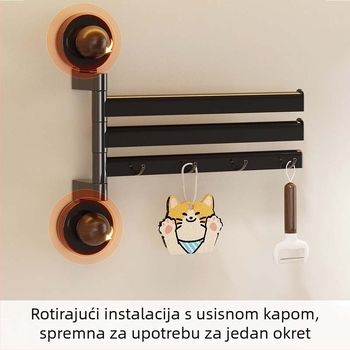 Kuhinjski stalak s vakuumskim držačima i rotirajućim kukama, sklopiv i prijenosan, PET materijal